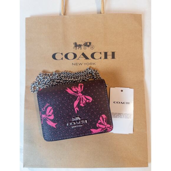 Coach NWT Mini Bow Print Wallet On Chain Mini Purse - Picture 5 of 10